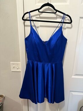 Sherri Hill Royal Blue Satin Spaghetti Strap Dress